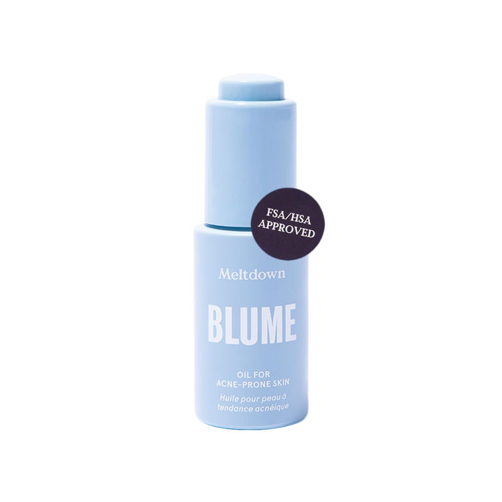 Blume Meltdown front packaging showing bottle and label, clear acne treatment benefits