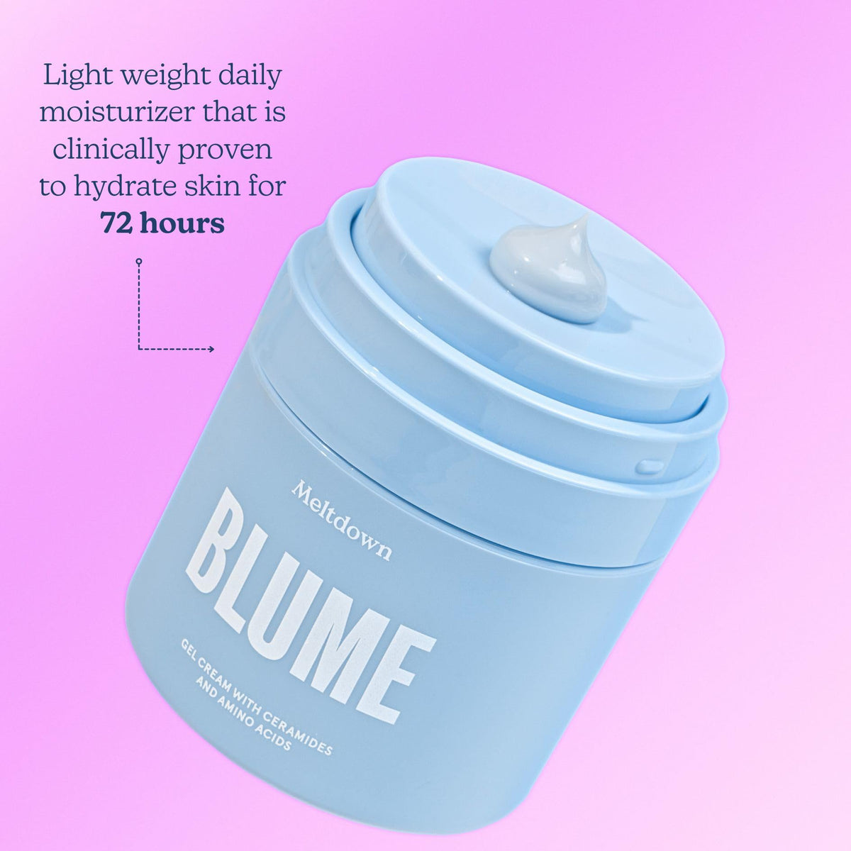 Blume Meltdown pump application in hand demonstrating non-greasy finish
