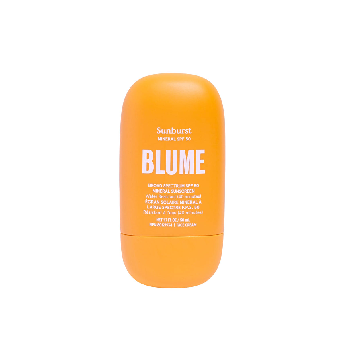 Blume Sunburst front tube showing SPF 50 protection and clean design