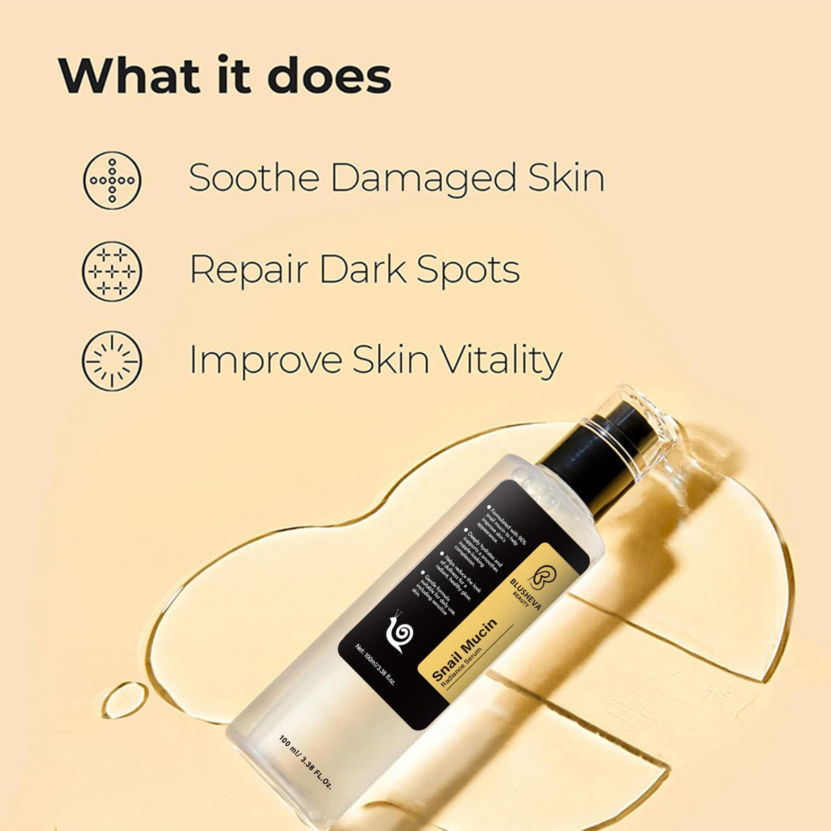Blusheva Beauty ingredient label detail emphasizing 96% snail filtrate