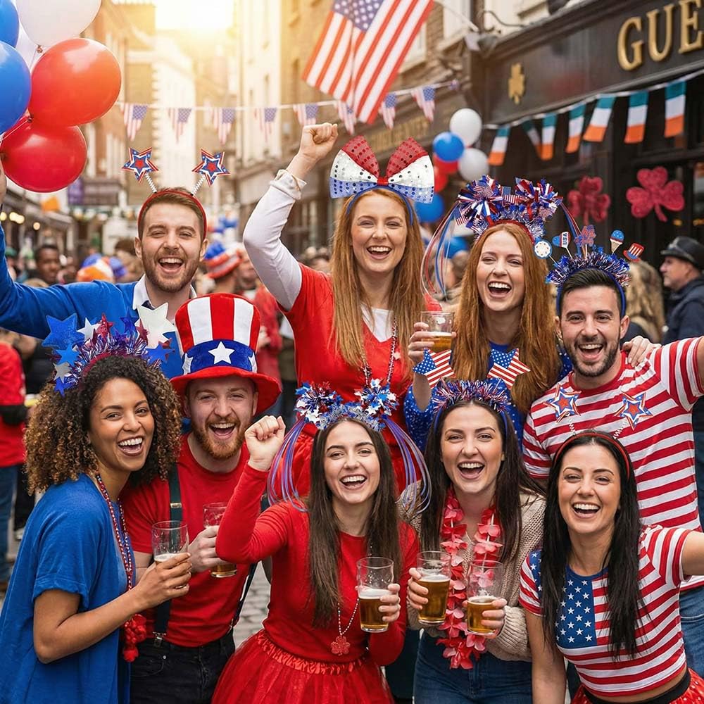 Blync headbands worn at a backyard party showing instant patriotic flair