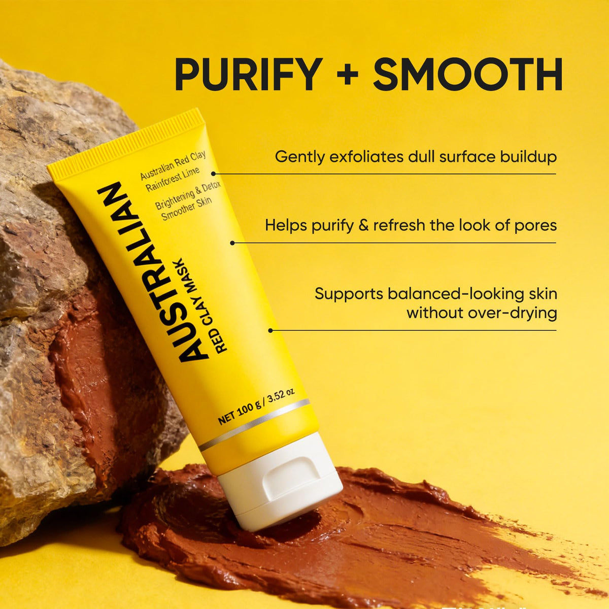 Boaccy close-up of red clay texture highlighting smooth application and mineral-rich feel