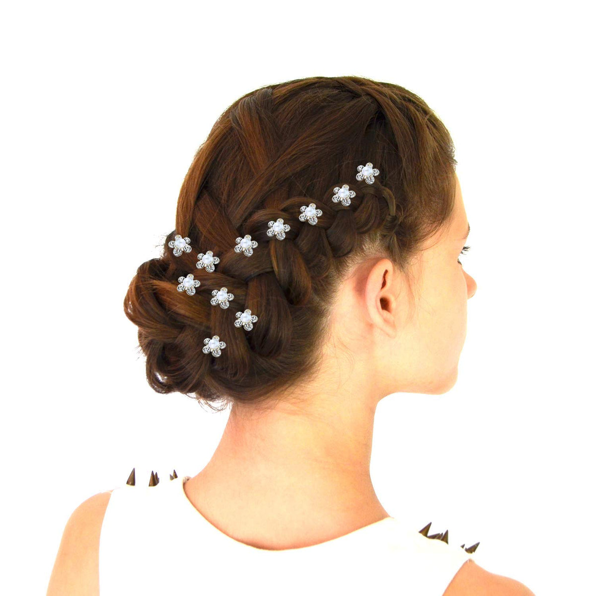 Boao bridal party arrangement with combs and pins, coordinates looks across group
