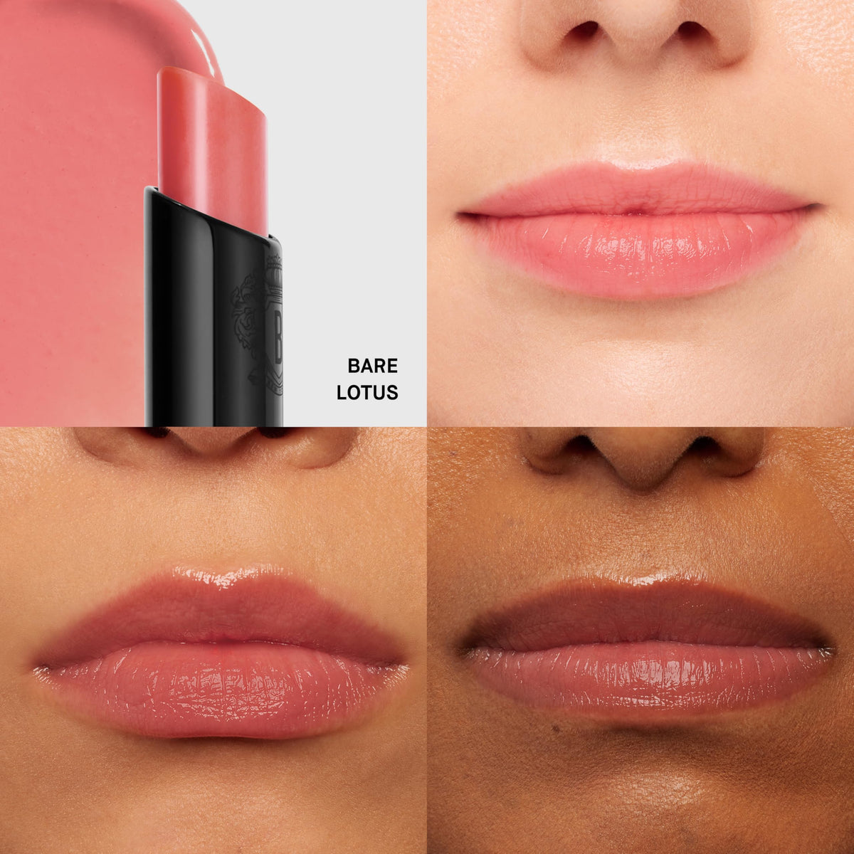Bobbi Brown Bare Lotus swatch on lips showing sheer energizing color