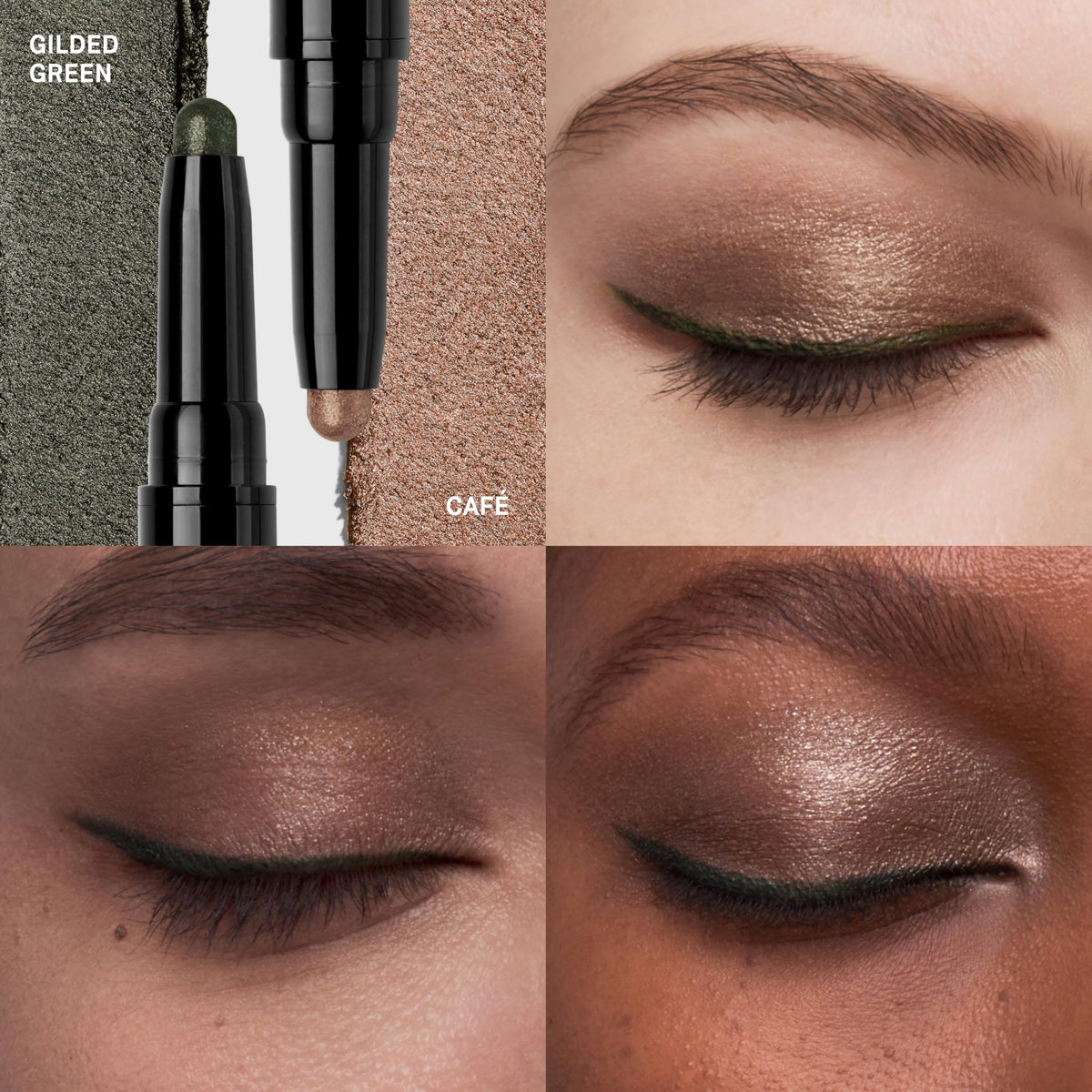 Bobbi Brown Café/Gilded Green close-up of both stick ends demonstrating creamy tips and precise application