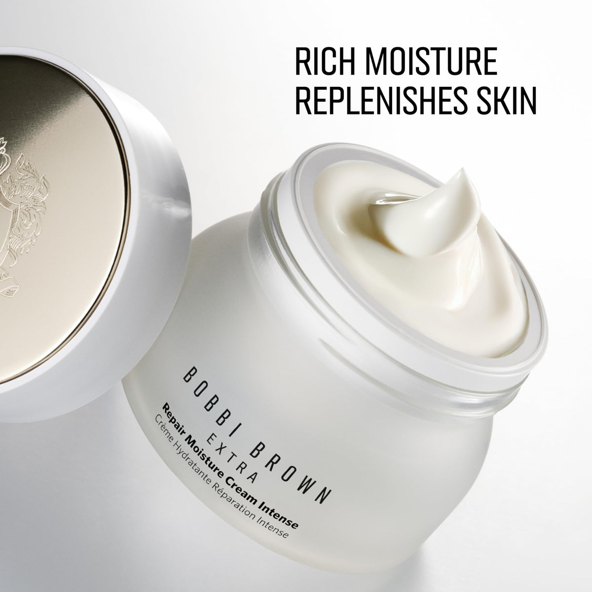 Bobbi Brown close-up cream texture highlighting rich hydration and smooth application benefit
