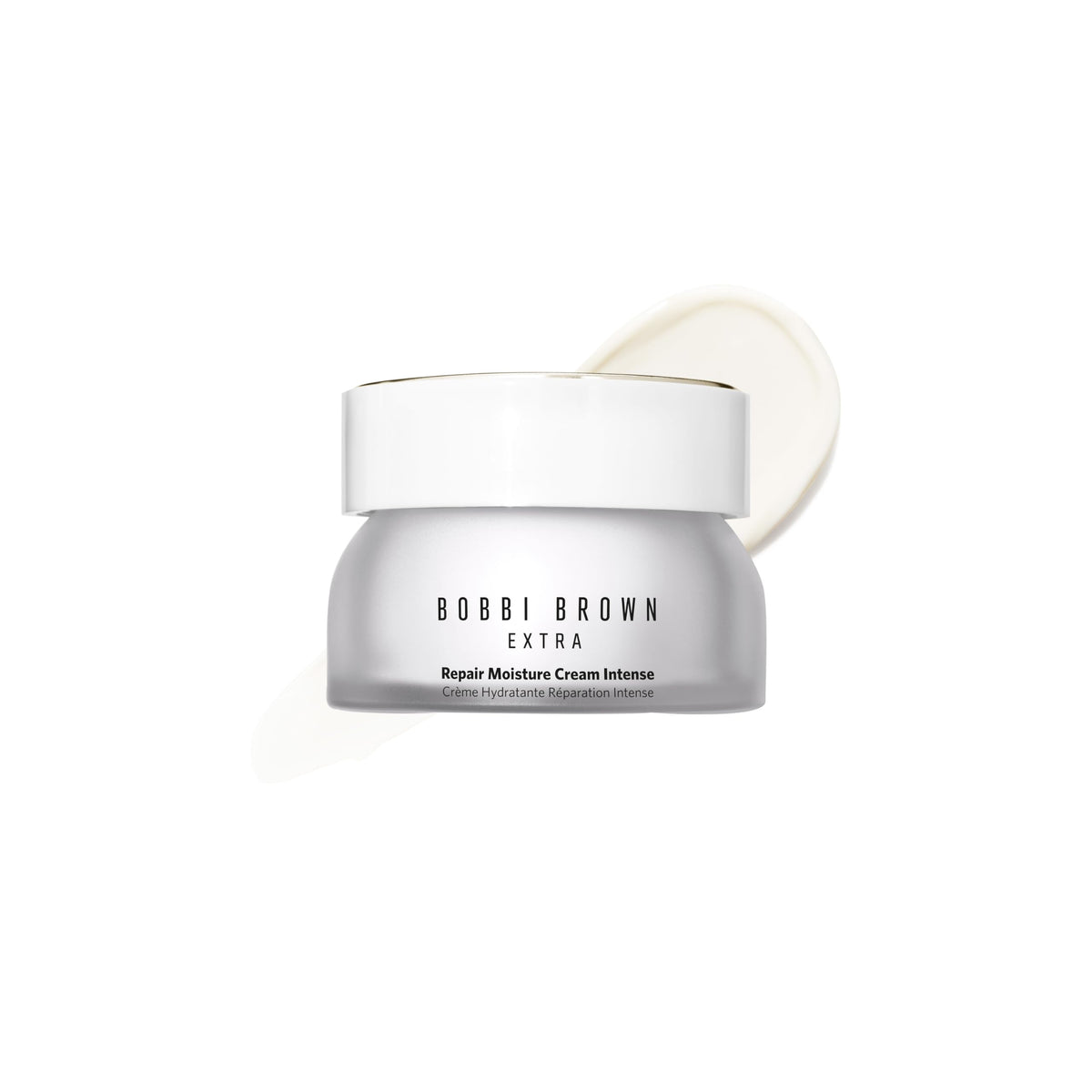Bobbi Brown front jar of Extra Repair Moisture Cream Intense showing label and luxurious design benefit: visible hydration