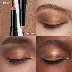 Bobbi Brown Heat Ray/Biscotti shades close-up depicting matched matte and shimmer contrast