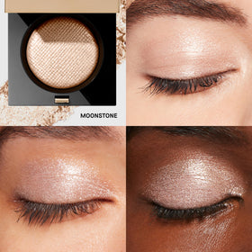 Bobbi Brown Luxe Eyeshadow Moonstone texture close-up revealing shimmer particles and smooth payoff benefit