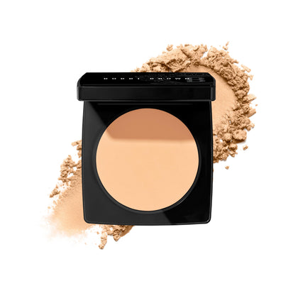 Bobbi Brown compact front view showing sleek packaging and shade label benefit