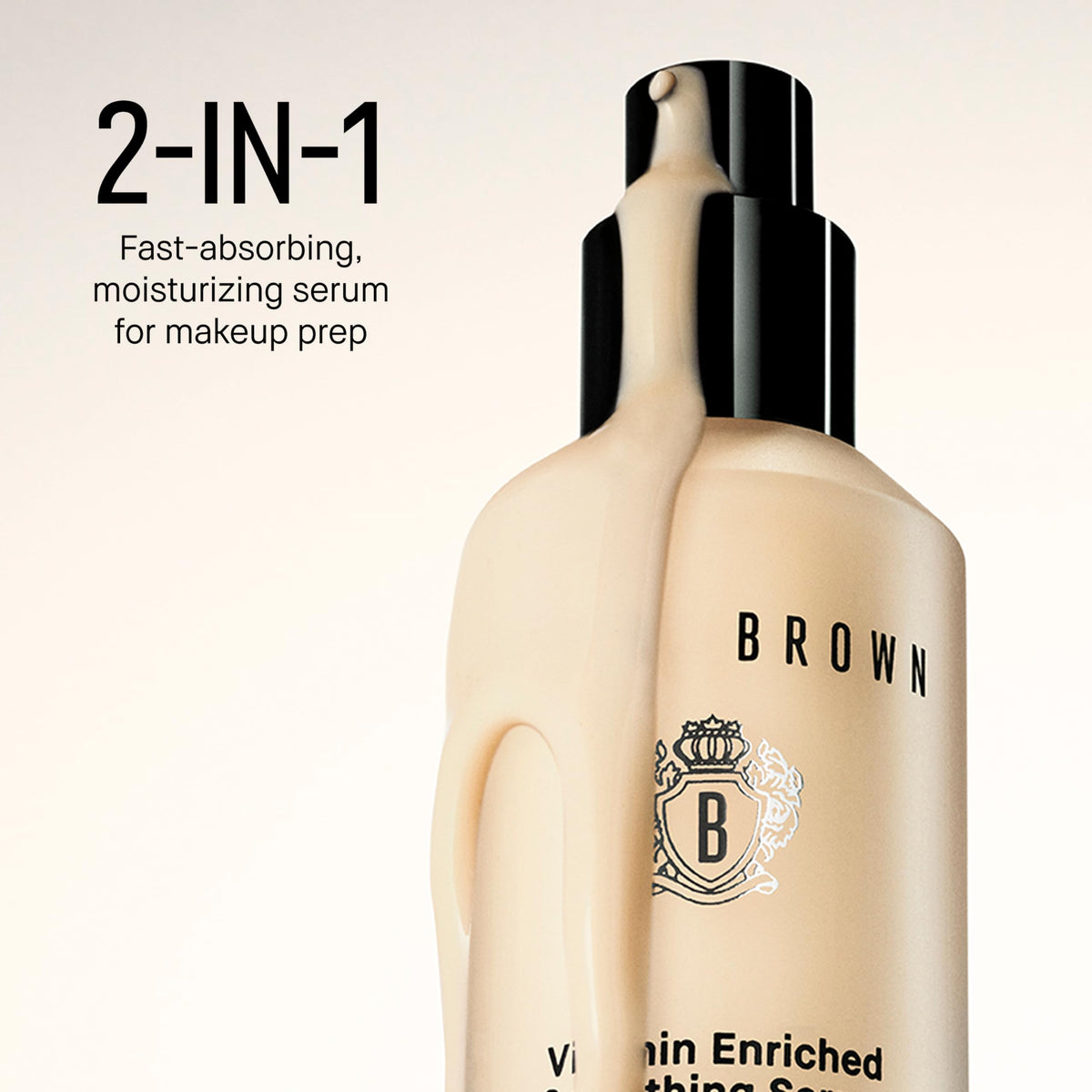 Bobbi Brown size comparison next to coin, clarifies 1 fl oz bottle scale