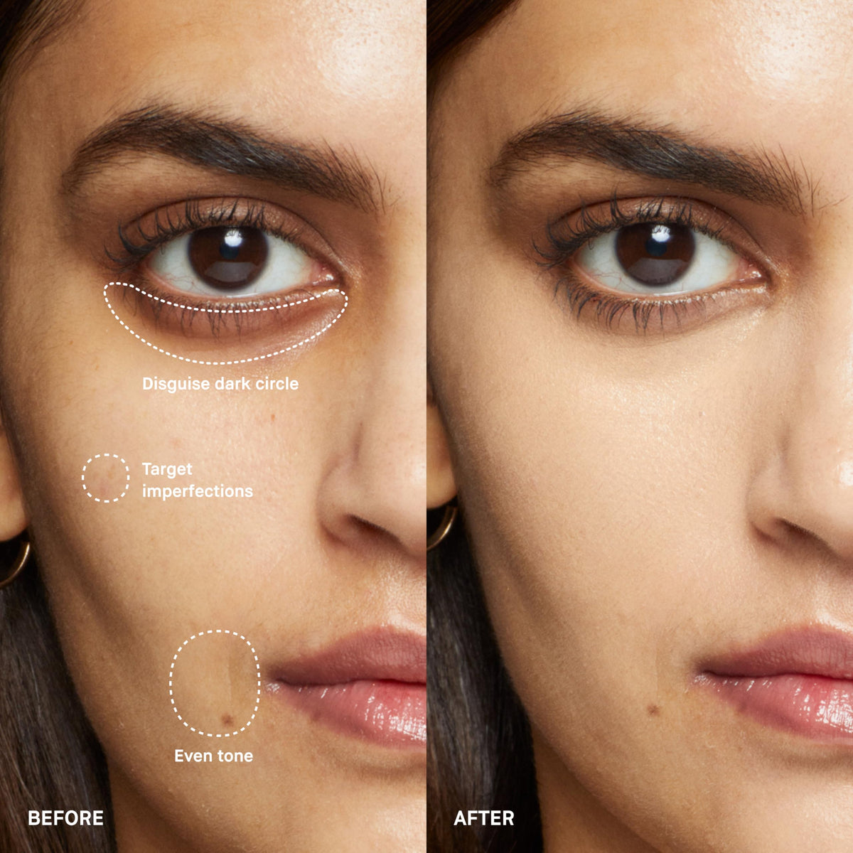 Bobbi Brown applying concealer under eye, hides dark circles effectively