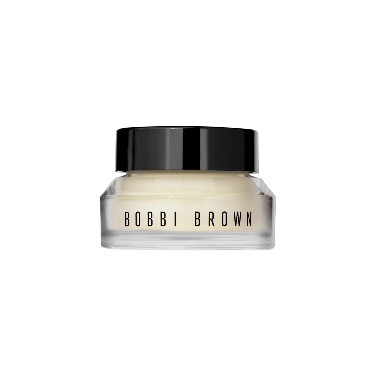 Bobbi Brown jar front view showing label and compact travel size benefit