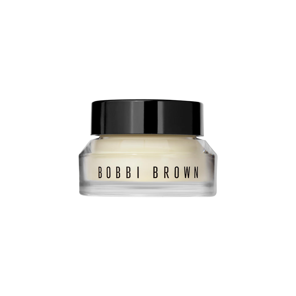 Bobbi Brown jar front view showing label and compact travel size benefit