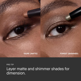 Bobbi Brown shadow stick matte and shimmer finishes displayed to compare looks