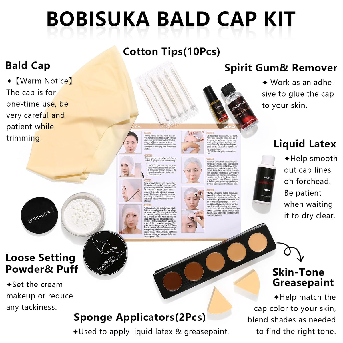 BOBISUKA close-up of bald cap latex texture highlighting stretch and fit