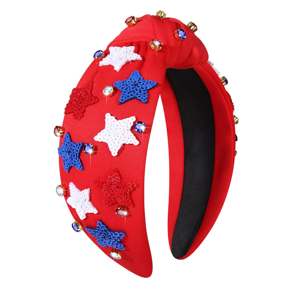boderier front view headband showing knotted design and colors for festive look