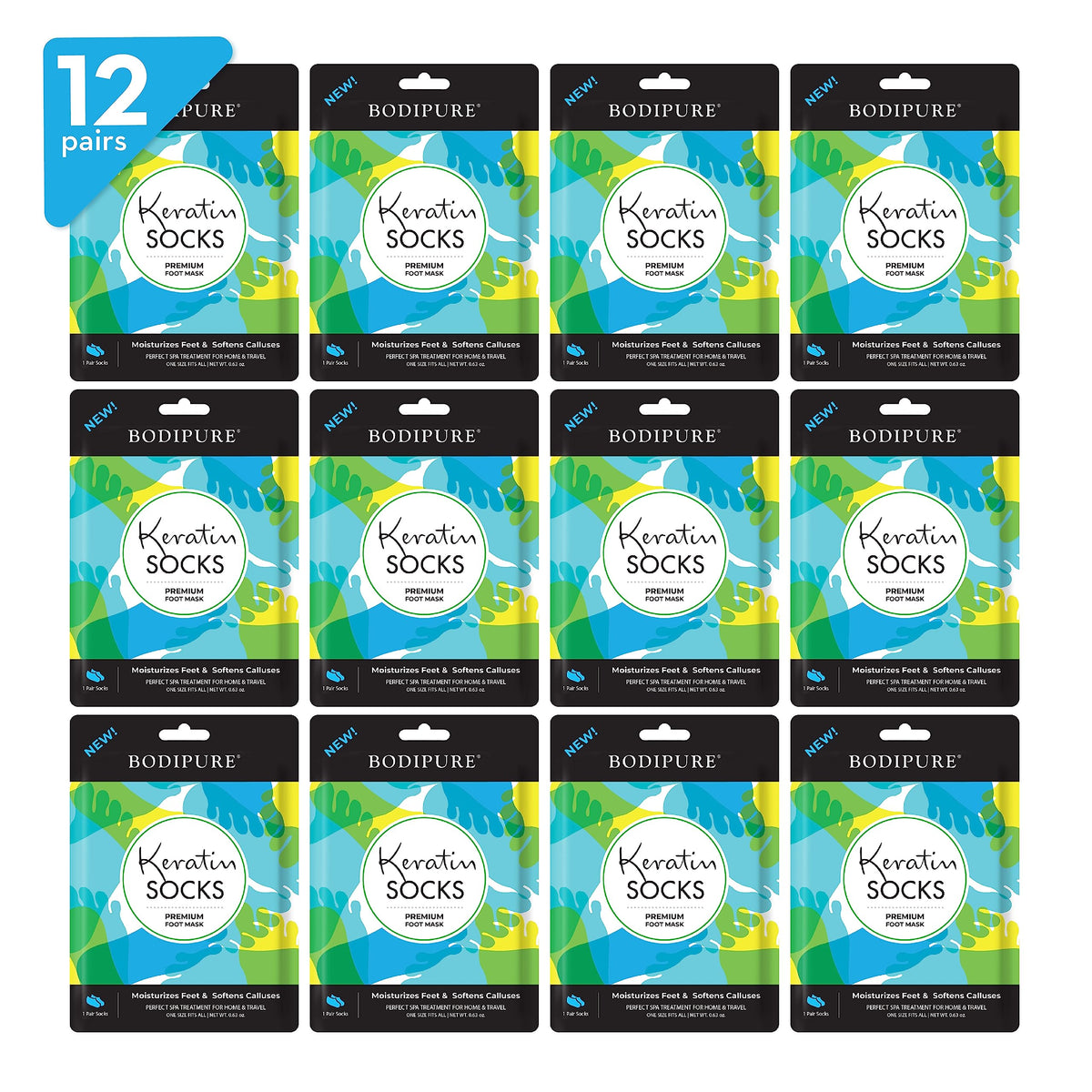 Bodipure front packaging showing 12 pairs and product benefits