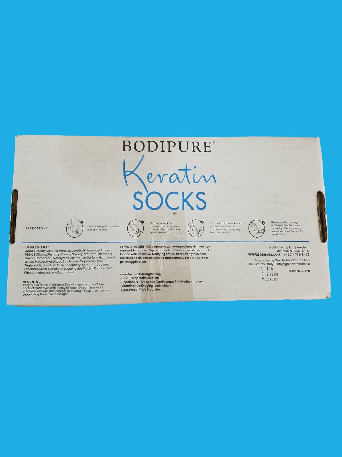 Bodipure ingredients label showing keratin urea vitamin E benefits