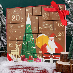 BODY & EARTH open calendar with 24 numbered doors revealing small skincare surprises for daily treats