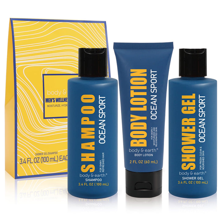 BODY & EARTH front packaging showing the three-piece set and clean design benefit