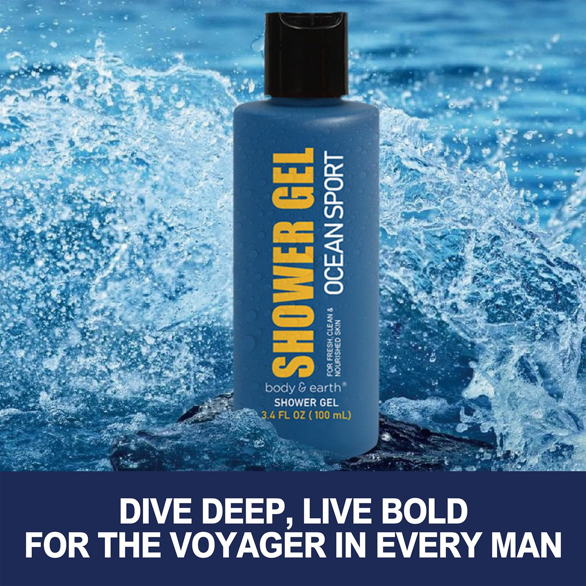 BODY & EARTH shampoo pouring from bottle to show lightweight rinseability benefit