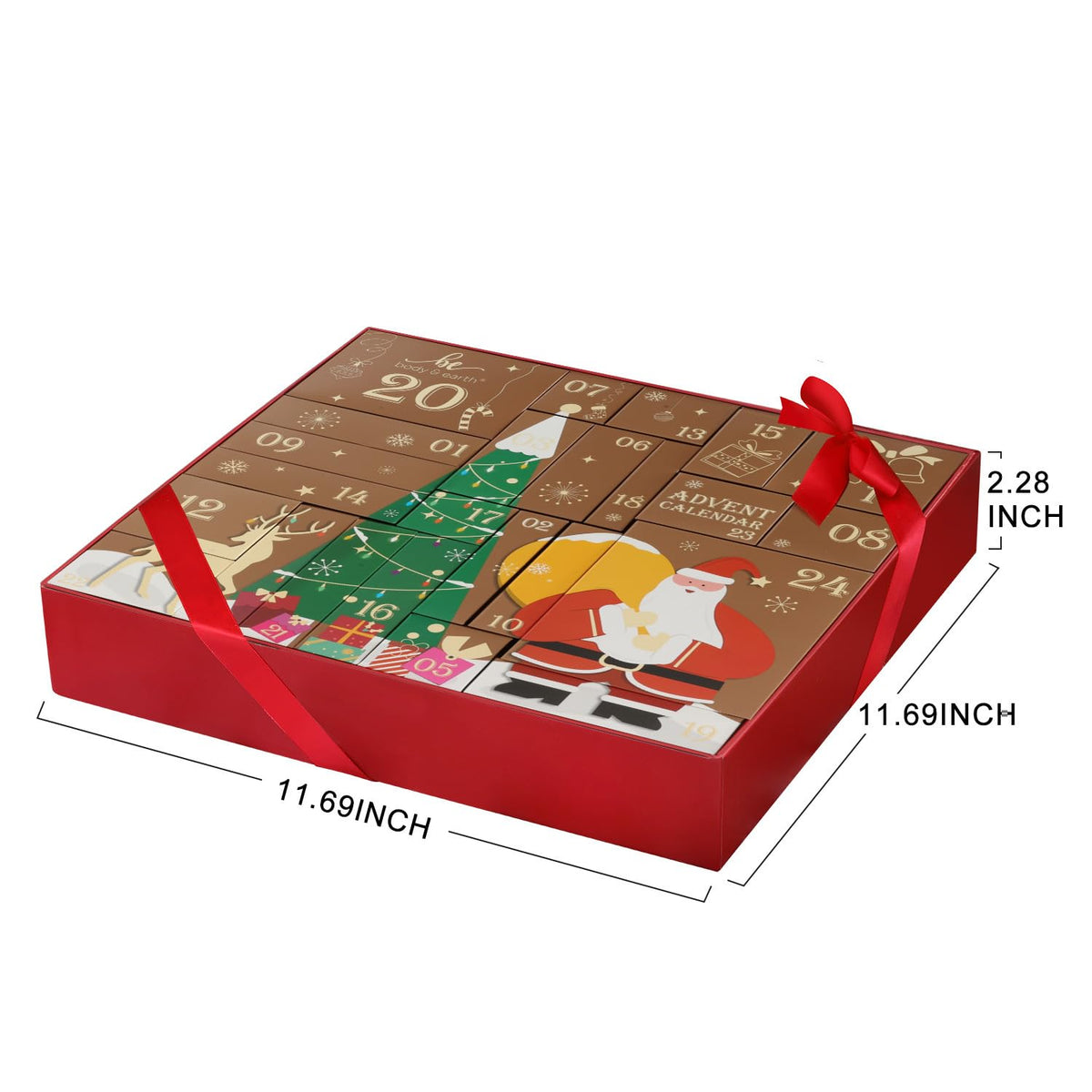 BODY & EARTH advent calendar gift placed under a Christmas tree suggesting festive gifting