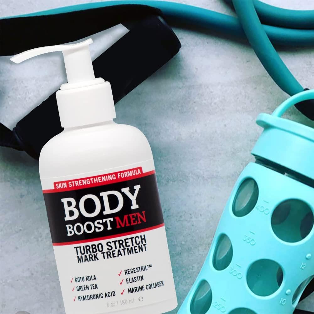 Body Boost Men cream texture close-up absorbing quickly, demonstrates fast non-greasy finish