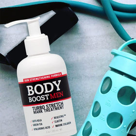 Body Boost Men cream texture close-up absorbing quickly, demonstrates fast non-greasy finish
