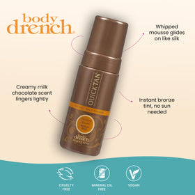 Body Drench bottle in hand showing 4.2 oz size for travel-friendly use