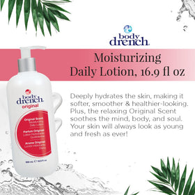 Body Drench lotion texture close-up demonstrating smooth, fast-absorbing finish