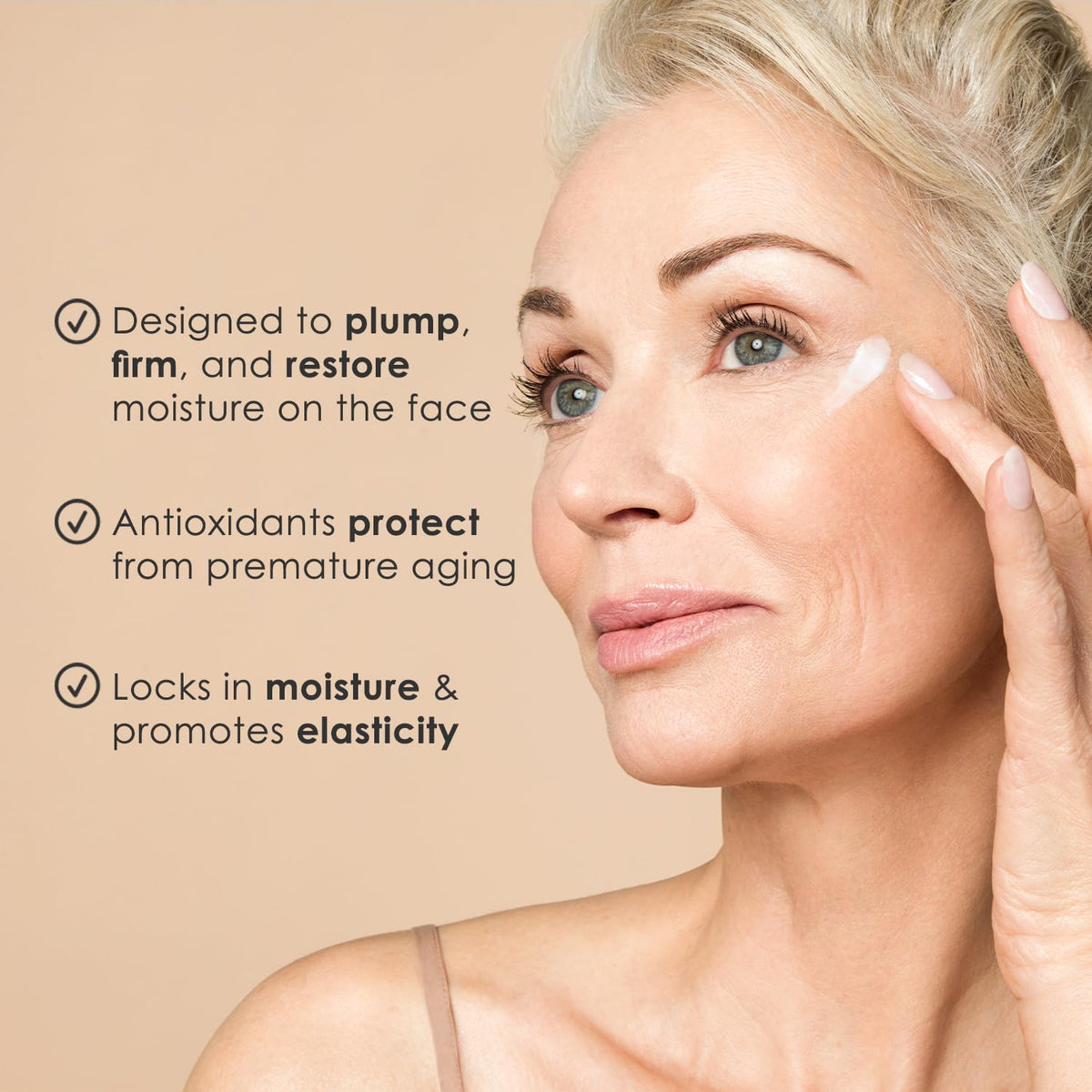 BODY FIRM applied to face and neck demonstrating smooth coverage and visible hydration