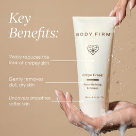 BODY FIRM open cap with visible creamy texture and easy dispensing for gentle exfoliation