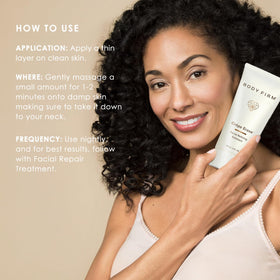 BODY FIRM applying scrub to face and neck demonstrating pre-treatment step benefit