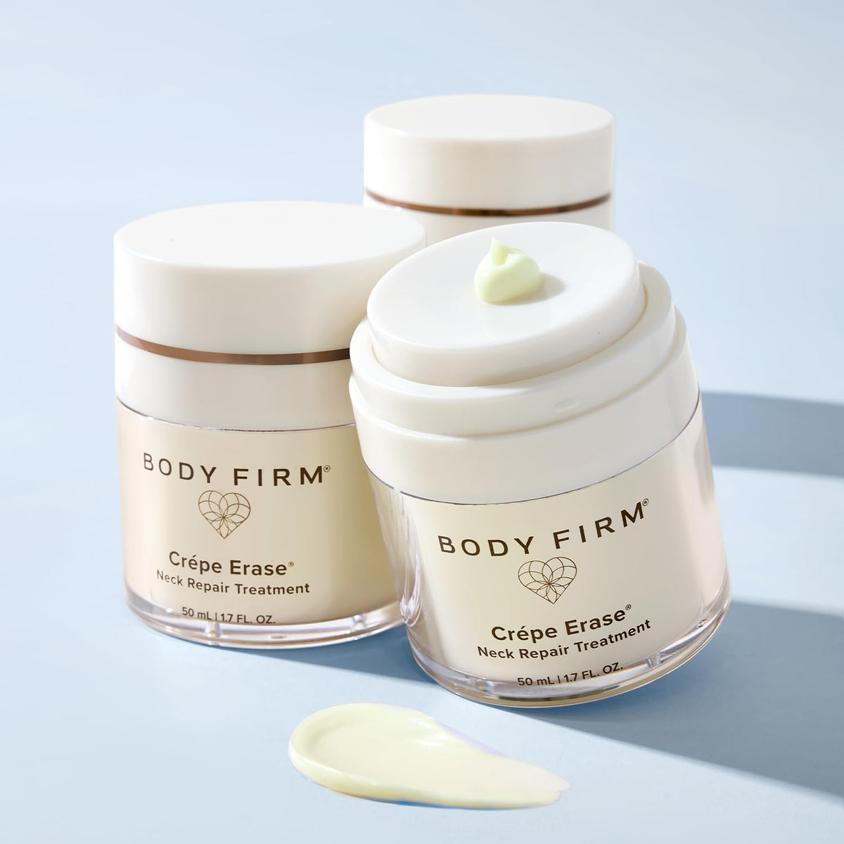 BODY FIRM jar on vanity setting illustrating daily routine convenience and hydration
