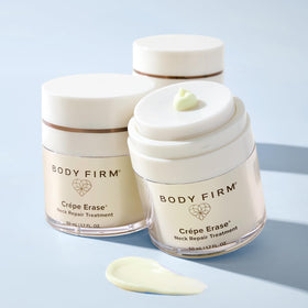 BODY FIRM jar on vanity setting illustrating daily routine convenience and hydration