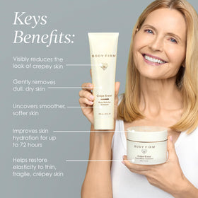 BODY FIRM pre-treatment tube close-up highlighting exfoliating texture and refinement
