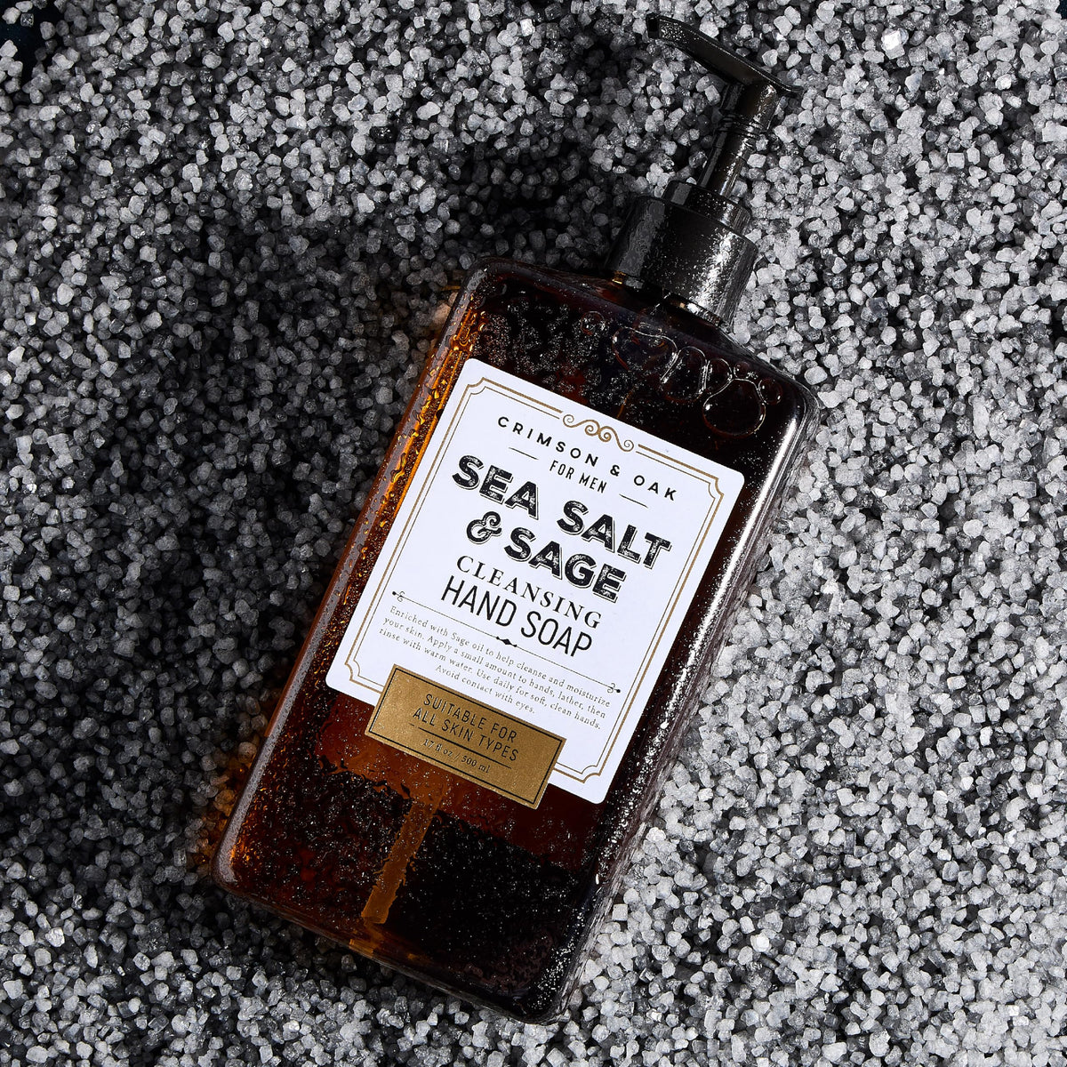 Body Prescriptions Crimson & Oak bottle on bathroom counter showing aesthetic fit and convenient refill