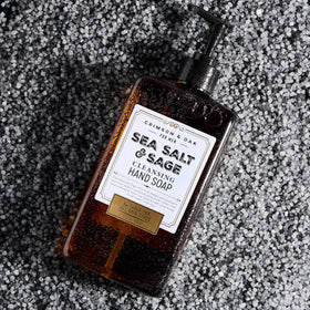 Body Prescriptions Crimson & Oak bottle on bathroom counter showing aesthetic fit and convenient refill