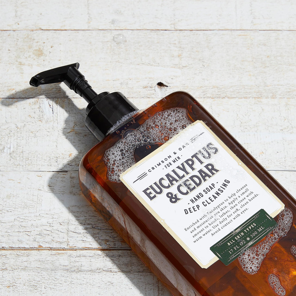 Body Prescriptions bottle beside a hand to show 17 fl oz scale and lasting supply benefit
