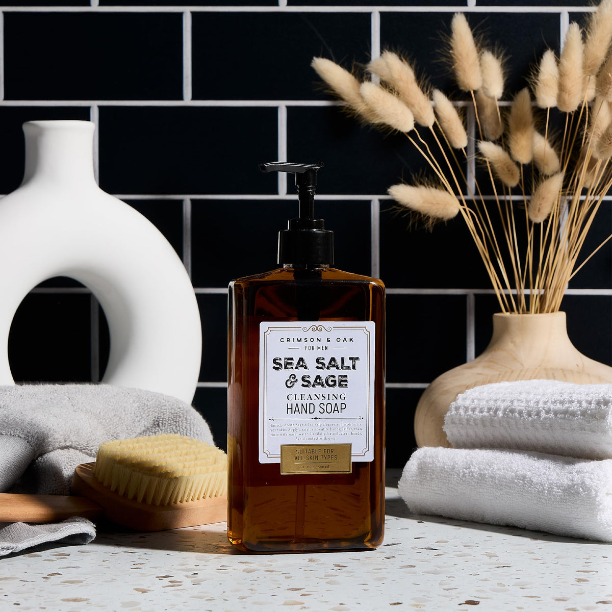 Body Prescriptions Crimson & Oak lather in hand showing rich foam and effective cleansing benefit