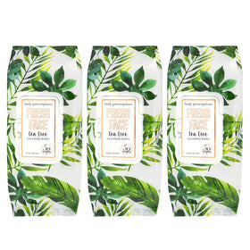 Body Prescriptions front pack view showing tea tree wipes for fast cleansing