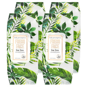 Body Prescriptions front packaging showing 4-pack and tea tree benefit