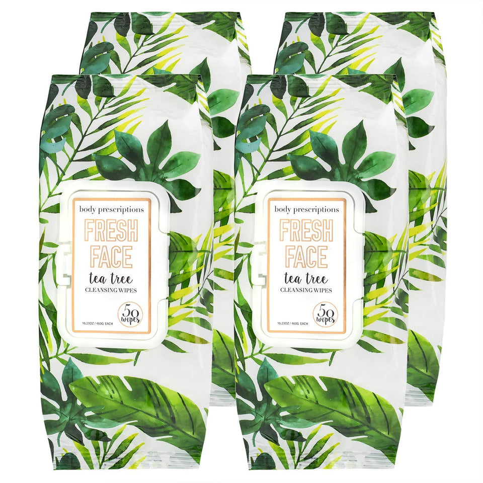 Body Prescriptions front packaging showing 4-pack and tea tree benefit