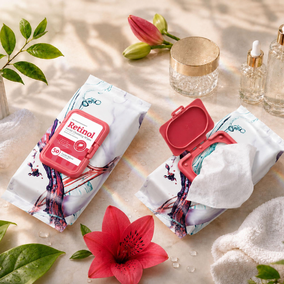 Body Prescriptions pack on nightstand for easy evening cleansing