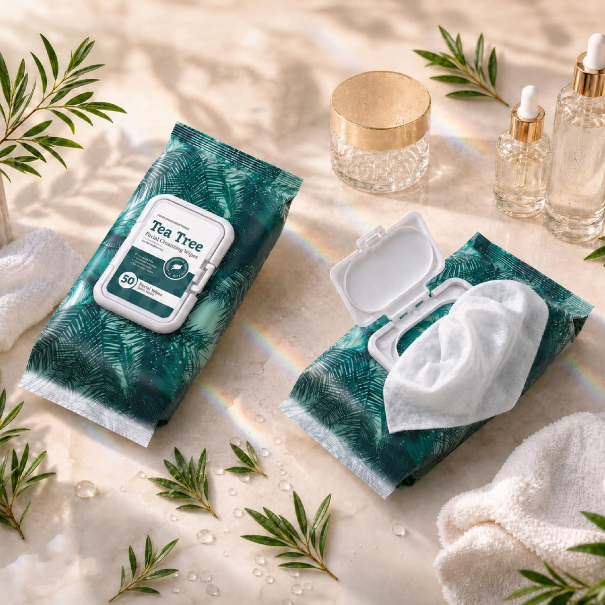 Body Prescriptions wipe beside a hand for size comparison to illustrate wipe dimensions and coverage