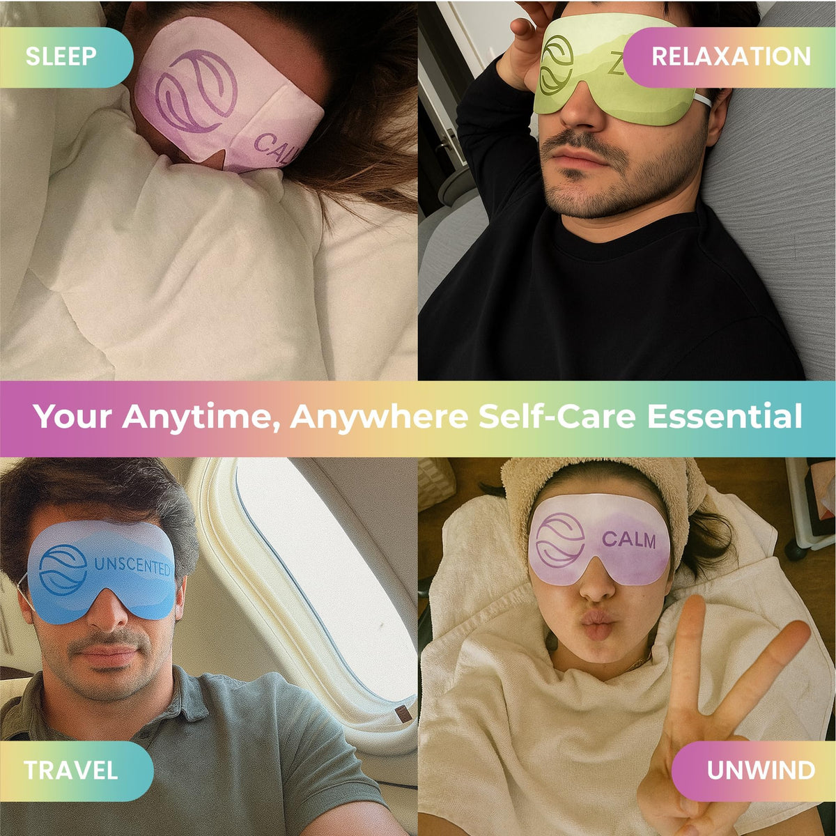 Body Restore mask in use on a person resting to demonstrate soothing warmth