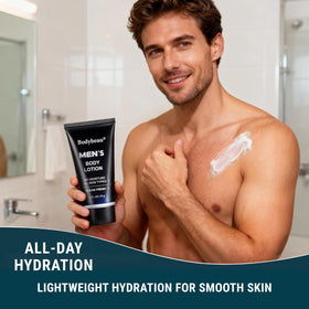 Bodybeau body lotion pump action showing lightweight absorption benefit