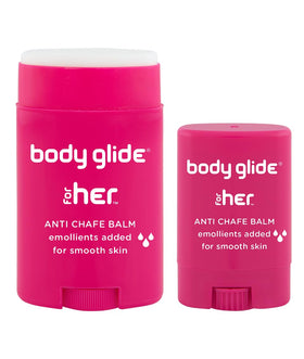 BodyGlide For Her front packaging showing balm size and benefits