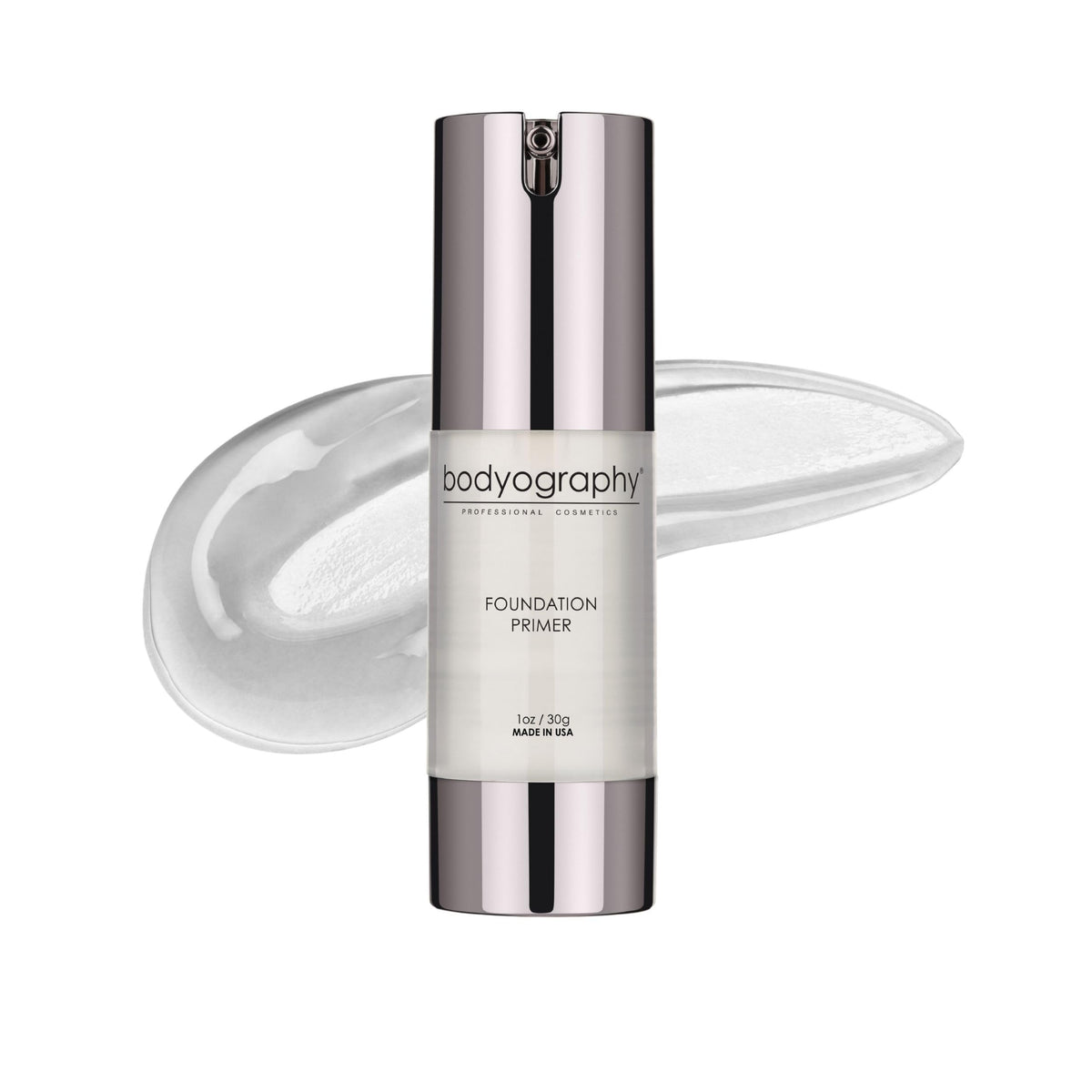 Bodyography front packaging showing clear primer and product name benefits